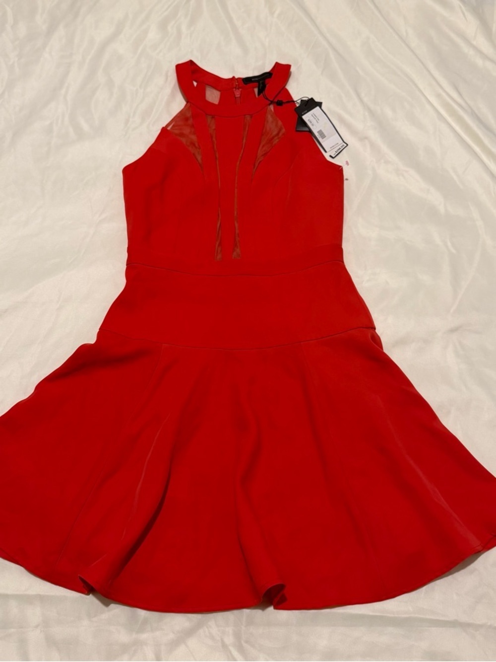 BCBGMaxAzria Red Mesh-Panel Halter Skater Dress,NWT - Picture 10 of 16